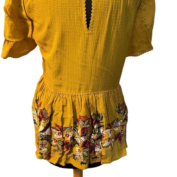 Anthropologie Bhanuni by Jyoti Mustard Yellow Embellished Peplum Top Size small - Picture 6 of 12